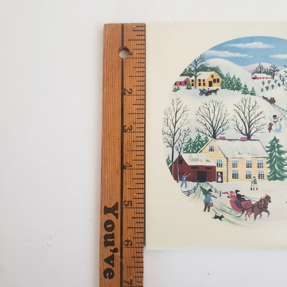 Hyalyn USA Folk Art Wall Tile/ Trivet Set 2: Winter Town & Daily Bread Americana